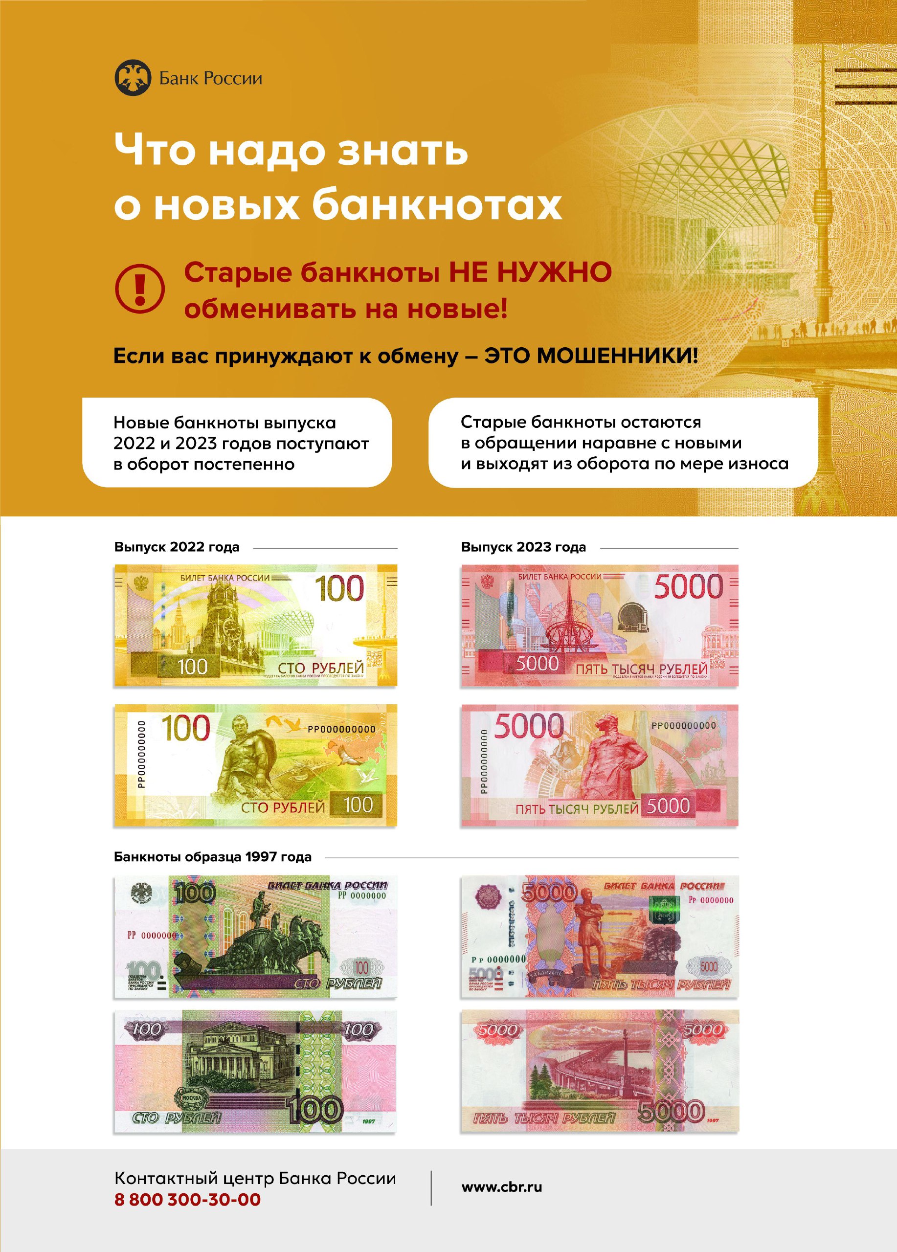 Банк России для повышения защищенности банкнот от подделки проводит модернизацию банкнот.